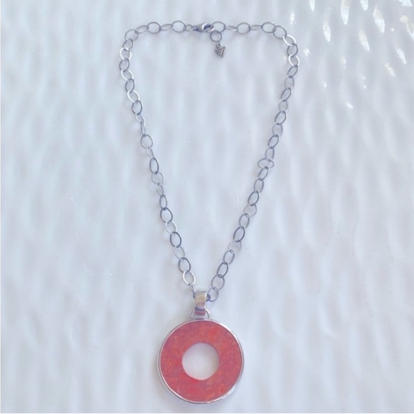 Silpada Sterling Silver and round Sponge Coral Pendant Necklace 17” long N1546 - Picture 2 of 5